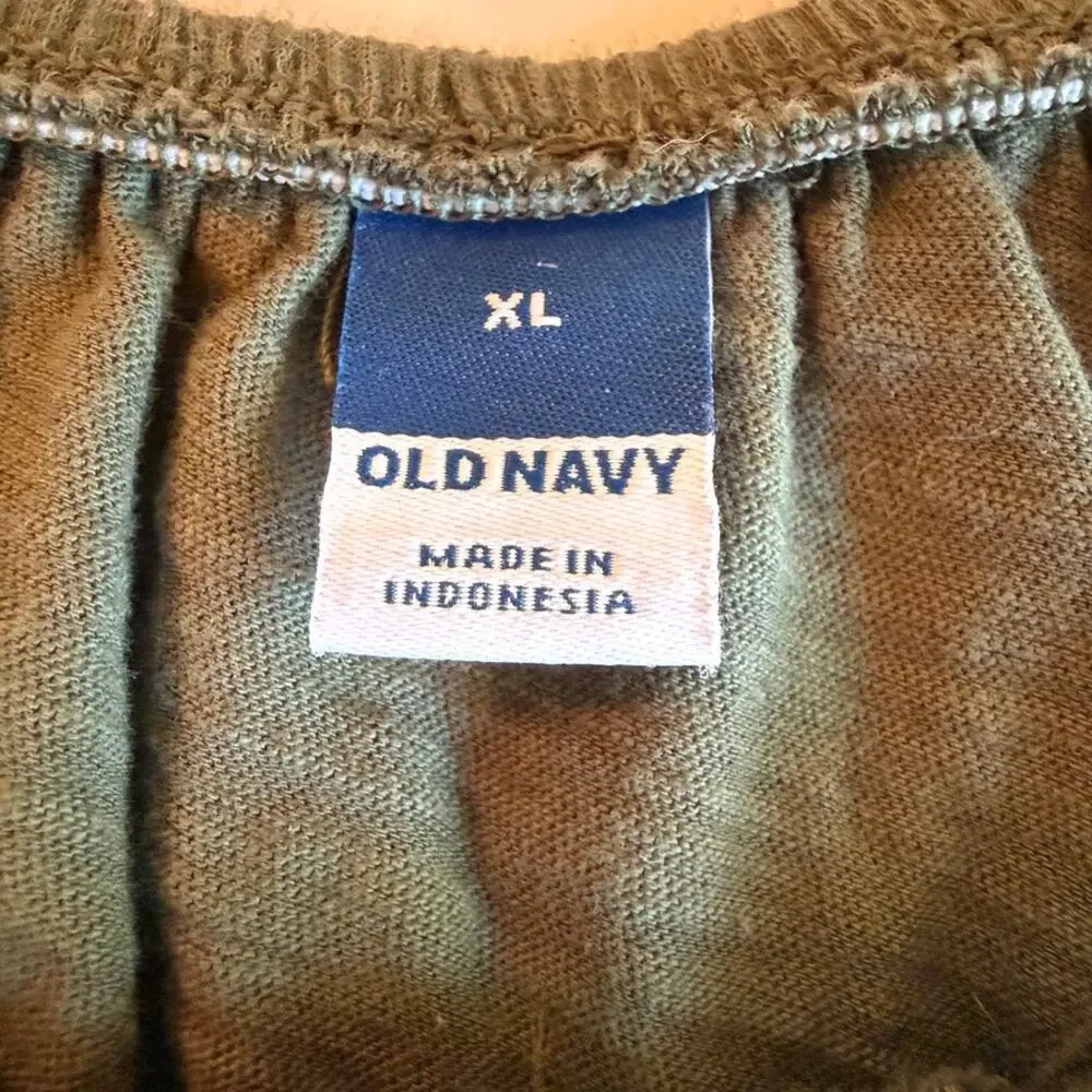 Old Navy Olive Green Puff Sleeve Keyhole Top Womens XL Boho Cottagecore Peasant